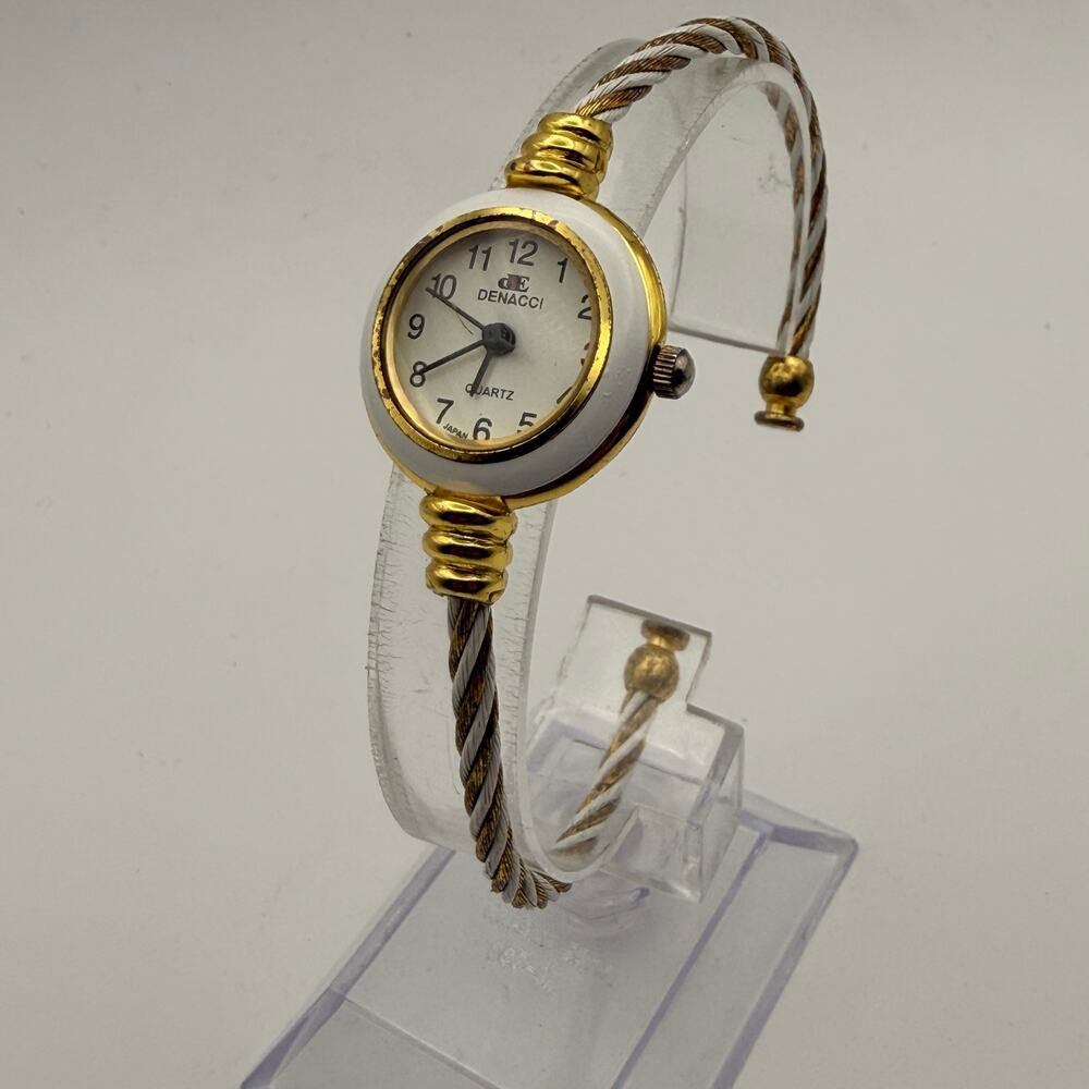 Vintage Denacci Women's Two-Tone Twisted Cable Bangle Watch New Battery